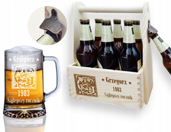 NOSIDŁO I KUFEL NA PIWO Z GRAWEREM PREZENT NA NIEGO URODZINY 18-99 DLA TATY