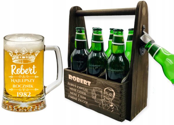 NOSIDŁO I KUFEL NA PIWO Z GRAWEREM PREZENT NA NIEGO URODZINY 18-99 DLA TATY