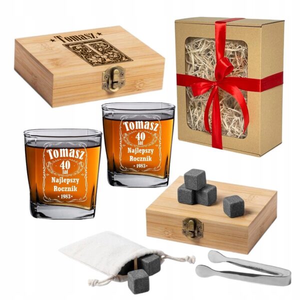 SZKLANKA DO WHISKY Z GRAWEREM KAMIENIE W SKRZYNCE PREZENT DLA NIEGO
