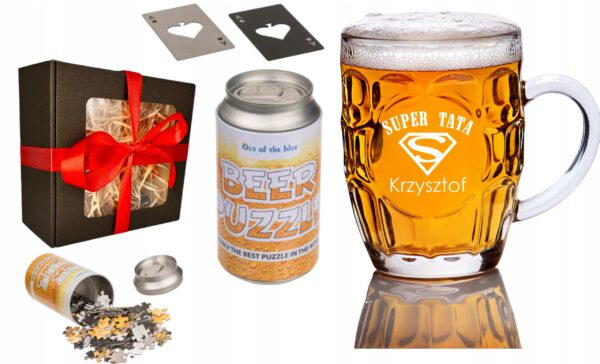 Kufel z Grawerem Puzzle Piwo Otwieracz do Piwa Prezent dla Taty Dzień Ojca