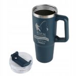 Kubek granatowy z uchwytem i słomką