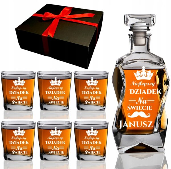Karafka i 6 szklanek z grawerem - Idealny prezent na Dzień Dziadka!