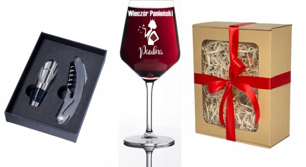 Kieliszek do wina z grawerem i akcesoria do wina Wieczór Panieński