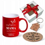 KUBEK Z NADRUKIEM PODKŁADKA BRELOK Z GRAWER DZIEŃ MATKI PREZENT