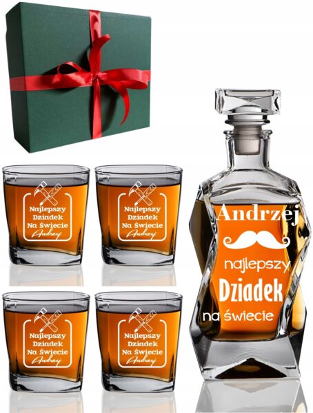 Karafka i 4 szklanki z grawerem - Idealny prezent na Dzień Dziadka!