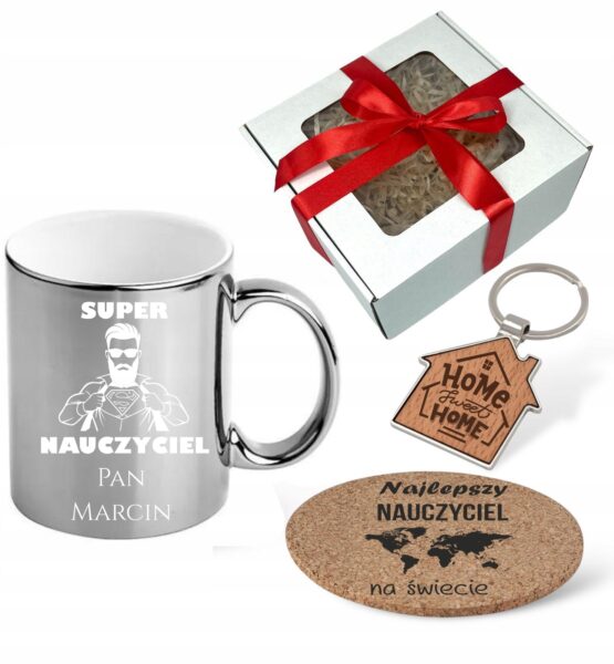 KUBEK Z NADRUKIEM PODKŁADKA BRELOK Z GRAWEREM DZIEŃ NAUCZYCIELA