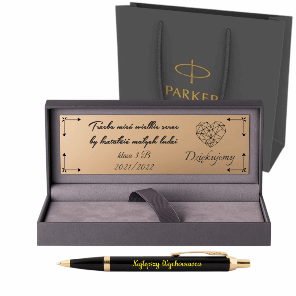 DŁUGOPIS PARKER IM CZARNY GT Z GRAWEREM LOGO PREZENT KOMUNIA EMERYTURA
