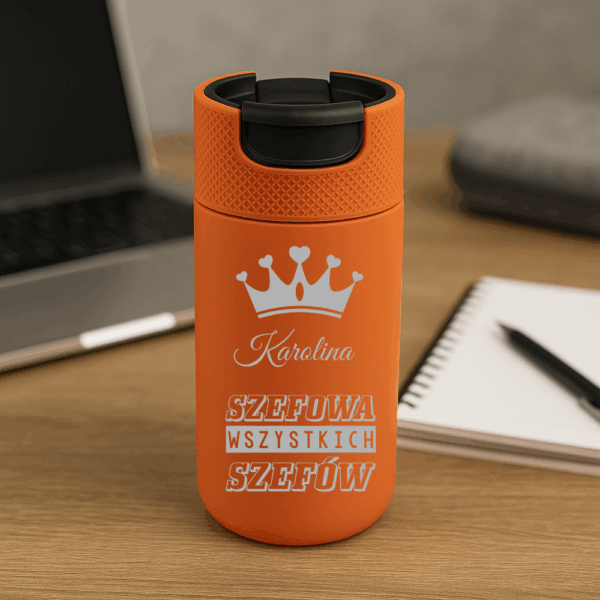 KUBEK TERMICZNY TERMOS GRAWER Z GRAWEREM POMARAŃCZOWY