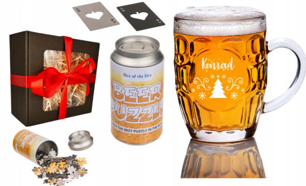 Kufel z Grawerem Puzzle Piwo Otwieracz do Piwa Prezent na Święta Mikołajki