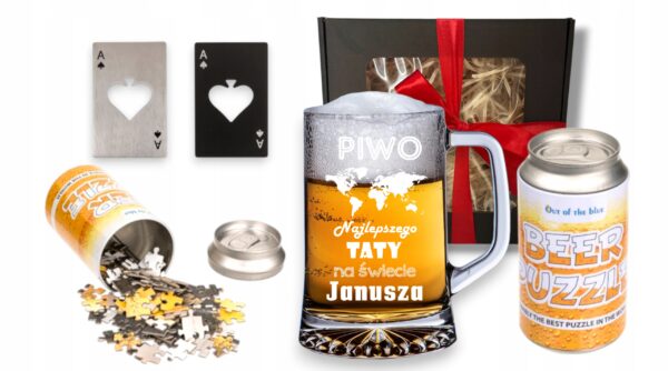 Kufel do Piwa z Grawerem Puzzle Otwieracz Dzień Ojca Prezent dla Taty
