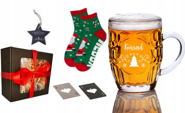 KUFEL DO PIWA Z GRAWEREM SKARPETKI OTWIERACZ PREZENT NA ŚWIĘTA MIKOŁAJKI