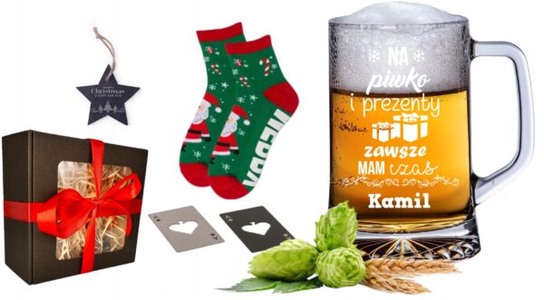 Kufel z Grawerem Skarpetki Piwo Otwieracz Prezent na Święta