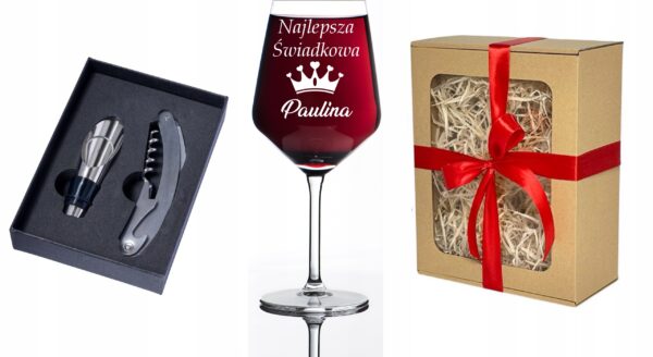 Kieliszek do wina z grawerem i akcesoria do wina prezent dla Świadkowej