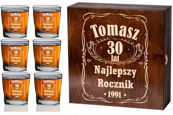 SKRZYNKA + 6 SZKLANEK Z GRAWEREM! URODZINY ŚLUB