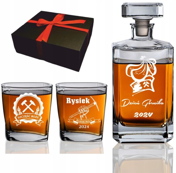 KARAFKA 2 SZKLANKI Z GRAWEREM DZIEŃ GÓRNIKA ŚWIĘTA BARBÓRKA