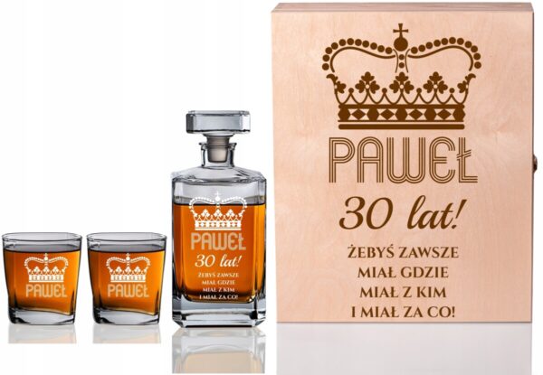 SKRZYNKA KARAFKA SZKLANKI DO WHISKY Z GRAWEREM!