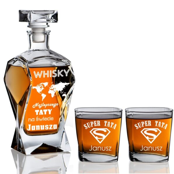 KARAFKA 2 SZKLANKI Z GRAWEREM DO WHISKY DZIEŃ OJCA