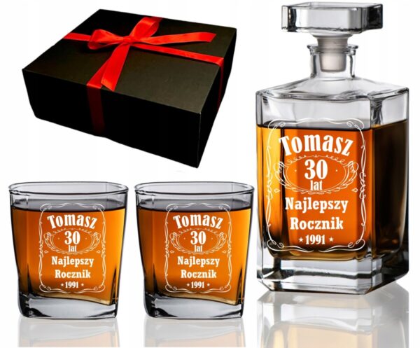 KARAFKA 2 SZKLANKI Z GRAWEREM DO WHISKY EMERYTURA ANDRZEJKI