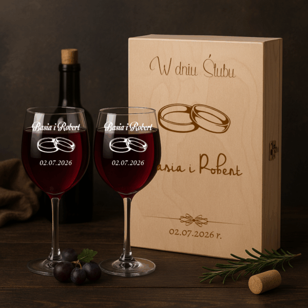 SKRZYNKA + KIELISZKI Z GRAWEREM ŚLUB URODZINY