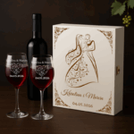 Skrzynka biała z kieliszkami i grawerem