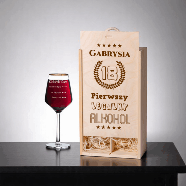 SKRZYNKA + KIELISZEK Z GRAWEREM ŚLUB URODZINY PREZENT 18-99 DLA NIEJ