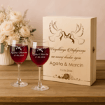 SKRZYNKA NA WINO KIELISZKI Z GRAWEREM ŚLUB PREZENT ROCZNICA URODZINY