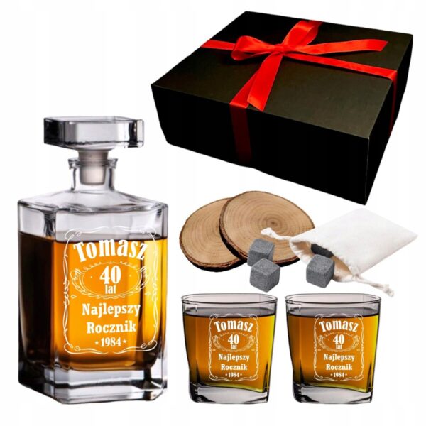 PREZENT DLA NIEGO ZESTAW KARAFKA DO WHISKY SZKLANKI GRAWER URODZINY 18-99