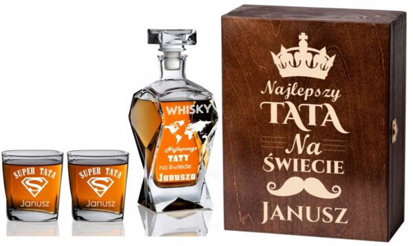 SKRZYNKA KARAFKA SZKLANKI Z GRAWEREM Dzień Ojca