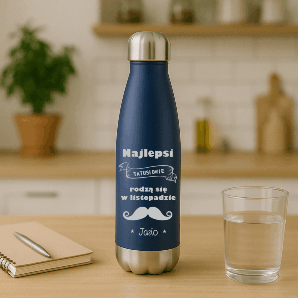 KUBEK BUTELKA TERMICZNY Z GRAWEREM PERSONALIZOWANY NIEBIESKA na Dzień Ojca