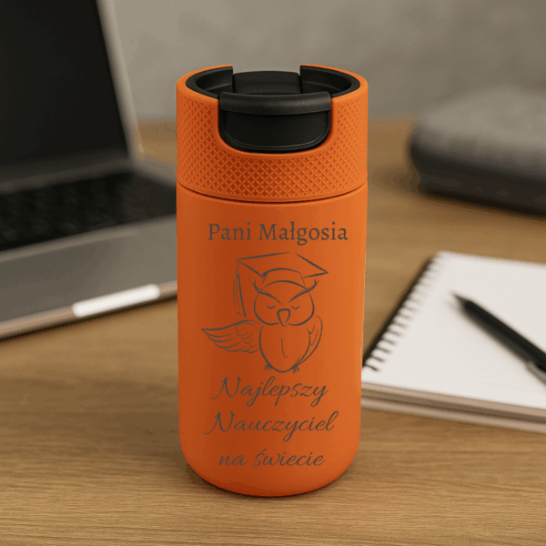 KUBEK TERMICZNY TERMOS GRAWER Z GRAWEREM POMARAŃCZOWY dla Nauczyciela
