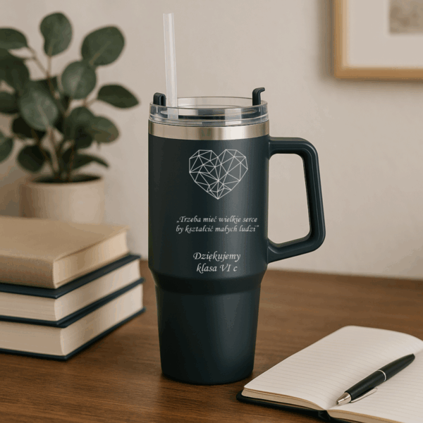 Kubek termiczny ze słomką i z grawerem Personalizowany Dla Nauczyciela