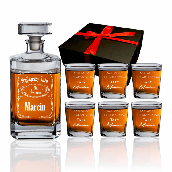 Karafka i 6 szklanek do Whisky z grawerem w pudełku prezentowym na dzień Ojca