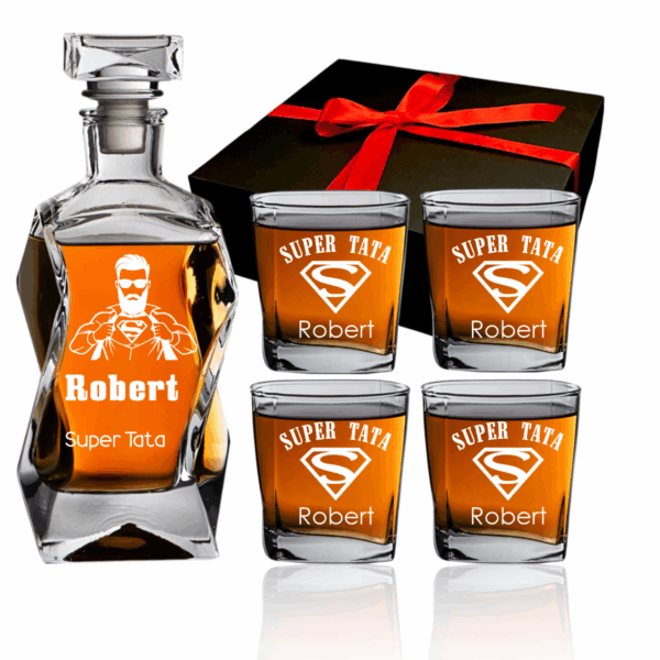 Karafka i 4 szklanki do whisky z grawerem w pudełku prezentowym na dzień Ojca