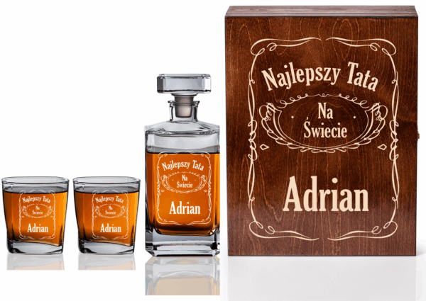 SKRZYNKA KARAFKA SZKLANKI DO WHISKY Z GRAWEREM DLA TATY NA DZIEŃ OJCA
