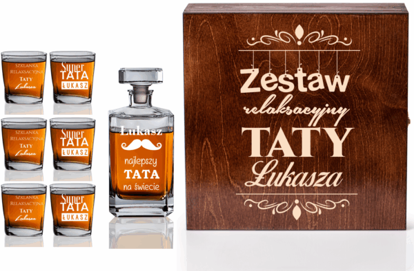 SKRZYNKA KARAFKA SZKLANKI DO WHISKY Z GRAWEREM DLA TATY NA DZIEŃ OJCA