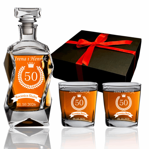 Karafka i 2 szklanki z grawerem w pudełku Prezentowym ROCZNICA ŚLUBU