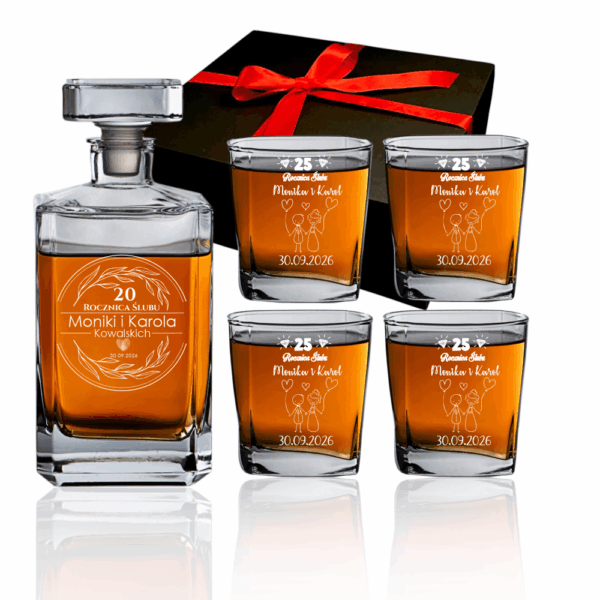 KARAFKA 4 SZKLANKI Z GRAWEREM DO WHISKY ROCZNICA ŚLUBU
