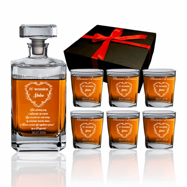 Karafka i 6 szklanek do Whisky z grawerem w pudełku prezentowym Rocznica Ślubu