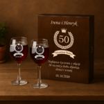 SKRZYNKA NA WINO KIELISZKI Z GRAWEREM ROCZNICA ŚLUBU