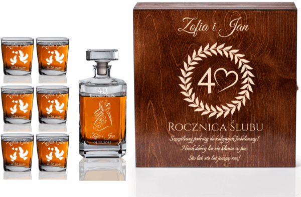 SKRZYNKA KARAFKA SZKLANKI DO WHISKY Z GRAWEREM ROCZNICA ŚLUBU
