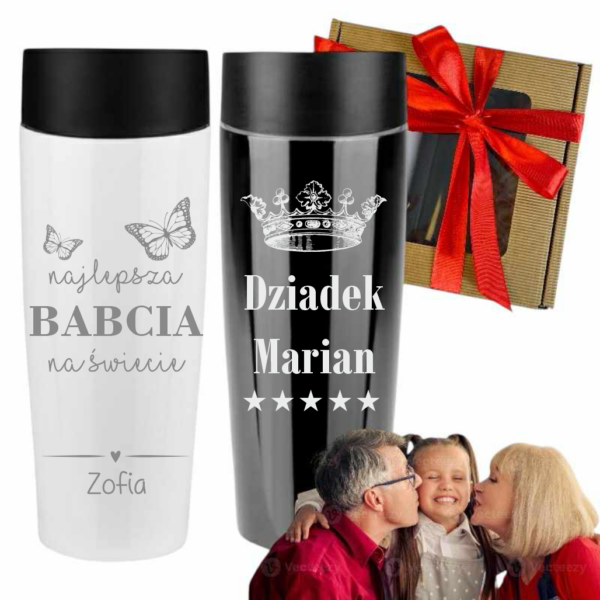 Zestaw Kubków Termicznych na Dzień Babci i Dziadka Kubek z grawerem Prezent